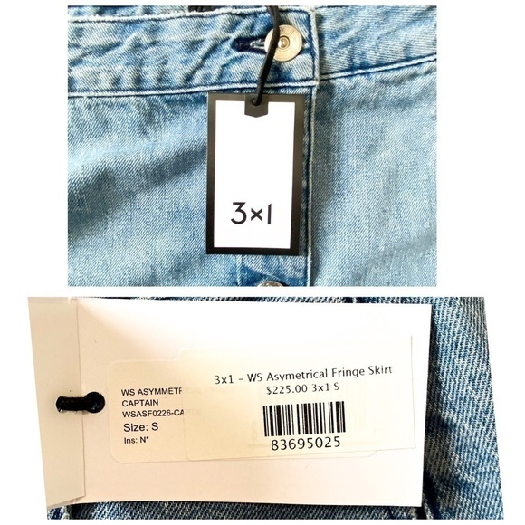 NWT 3x1 NYC Asymmetrical fringe button down denim skirt size S - Picture 10 of 13